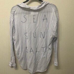 Sundry Sea Sun Salt White with Micro Blue Stripes Shirt - Size S